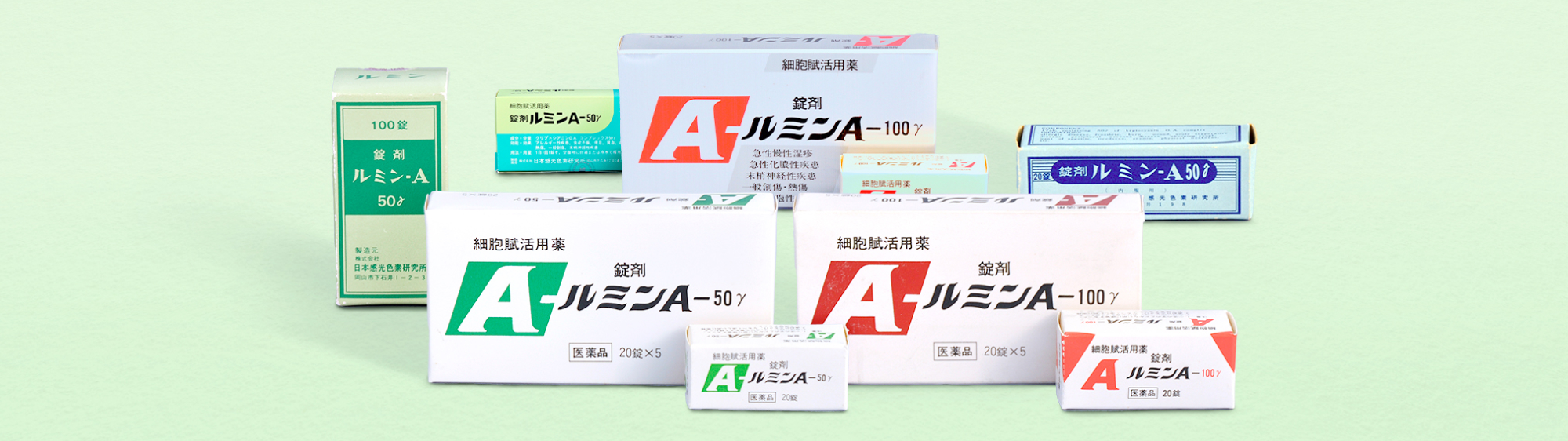 錠剤ルミン&reg;Aの歴史を紹介する写真